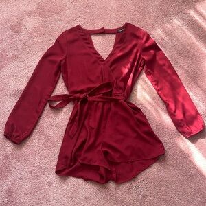 Red Romper with Belt and Pockets Size S